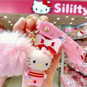 Pink Keychain with Pom Pom